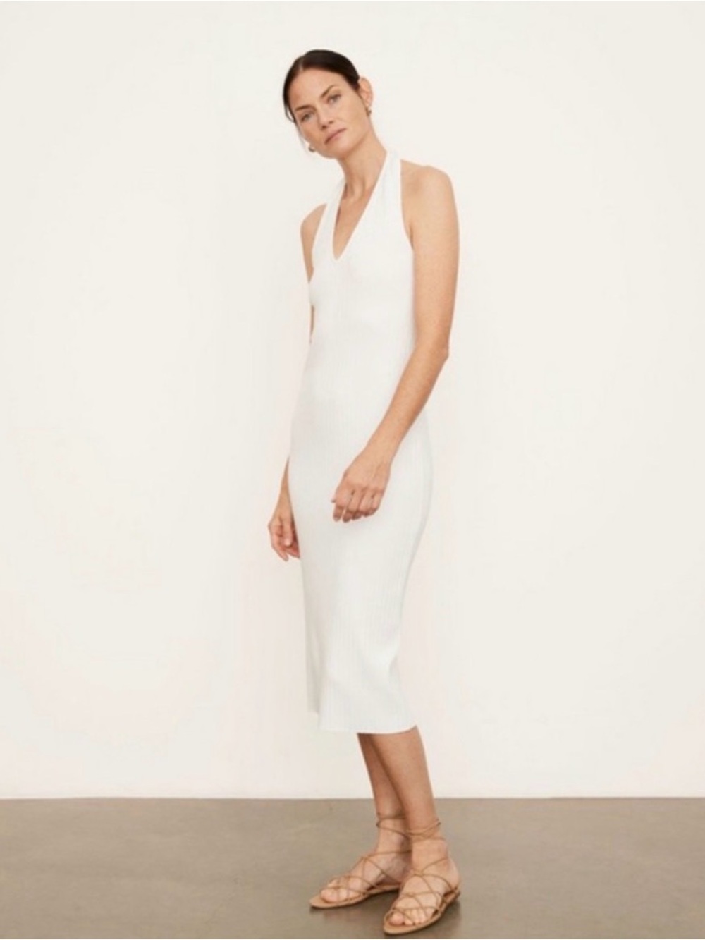 Vince Ribbed V-Neck Halter midi dress - White size XS EUC